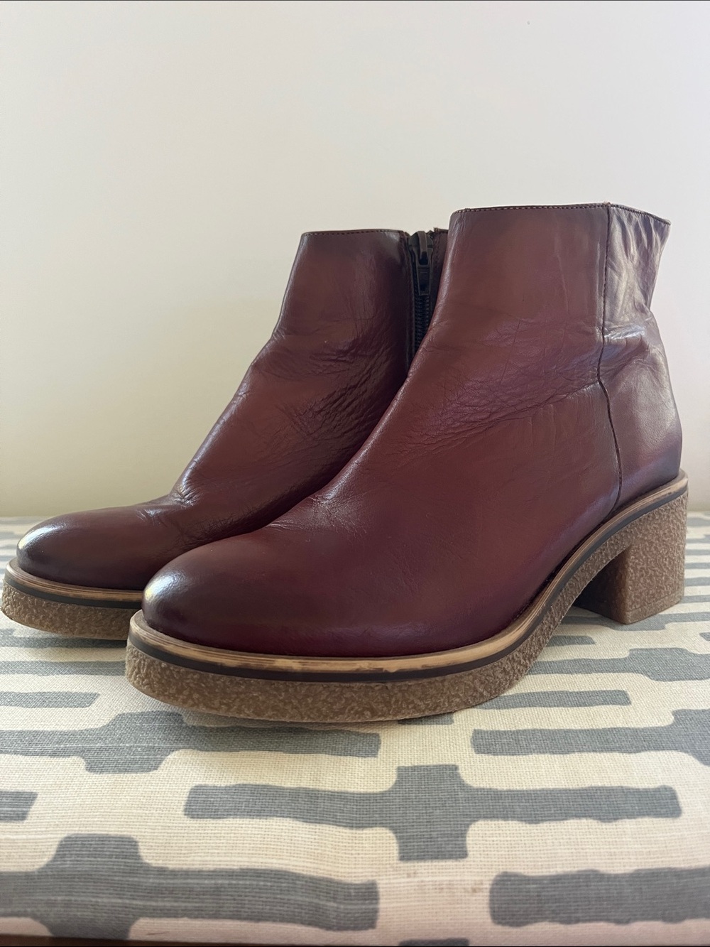 Anthropologie Burgundy Leather Ankle Booties